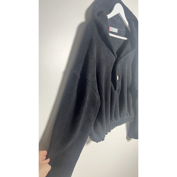 Free People Beach Size Small Black Bino Pullover Button Crop Gathered Sweater - Picture 6 of 12
